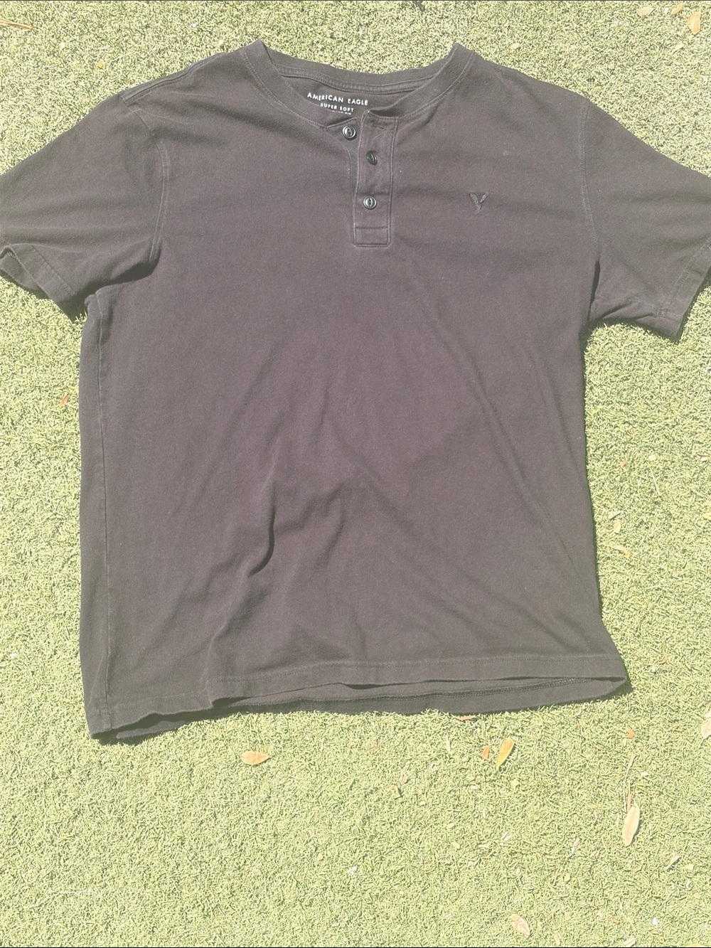 American Eagle Outfitters Men’s Black Short-Sleeve Henley with Subtle Logo